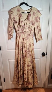 Maxi Vestido Vintage Elegante Pesado Crema Y Rosa Floral Línea A Cottagecore - Imagen 1 de 9