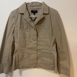 Talbots Women's Irish Linen Blazer Jacket Size 8, 4 Pockets, Tan Button Up - Picture 1 of 8