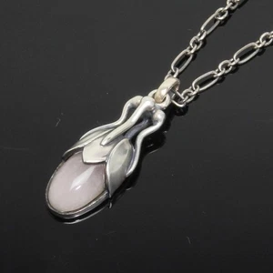 Auth VTG Georg Jensen Denmark 925S Silver Necklace 2011 rose quartz pre-owned - Picture 1 of 3