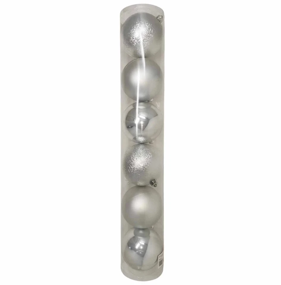 Tubo 6 palline di Natale di plastica 8 cm Argento - Immagine 1 di 1