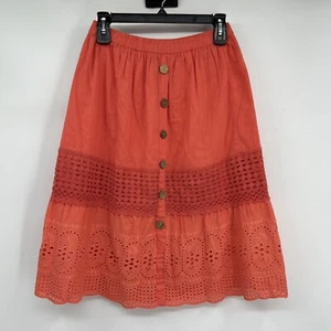 Dress Nadd Skirt Women’s Size Medium Coral Crochet Embroidery Buttons MIDI - Picture 1 of 9