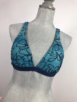Espléndido Top Bandolera Bikini Azul Teal Negro Floral Hoja Espalda Corredora Tirantes Foto 1 de 4