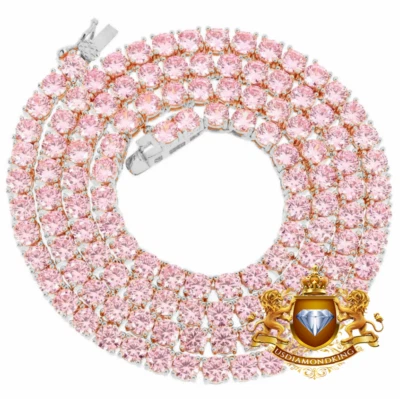 Pink Tourmaline Solitaire Prong  6.50 Cwt. VVS/D Tennis Link Chain Neckless 4mm - Image 1 of 2