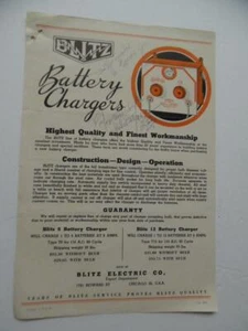 1945 Blitz Electric Co. Automotive Battery Charger Catalog Sheet Chicago Vintage - Picture 1 of 5