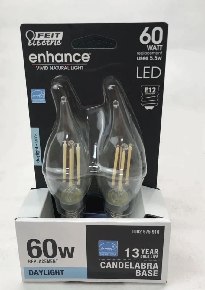 Feit Electric C10 E12 (Candelabra) LED Bulb Daylight 60 Watt Equival - 6 Pack - Image 1 of 3