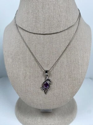 Collar de cadena colgante vintage de plata esterlina con flor de amatista - 30" Foto 1 de 4