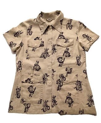 Camisa abotonada vintage de los años 70 Kmart Cupido con estampado total talla 14 Foto 1 de 4