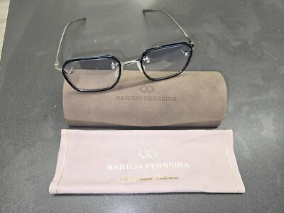 Óculos de sol Barton Perreira masculino Louie quadrado titânio e acetato prata/azul - Imagem 1 de 4
