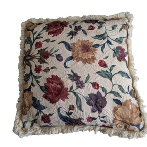 Pair of Throw Pillows Decorative Maroon, Green, Gold Floral 16" Plus Fringe - Picture 1 of 3