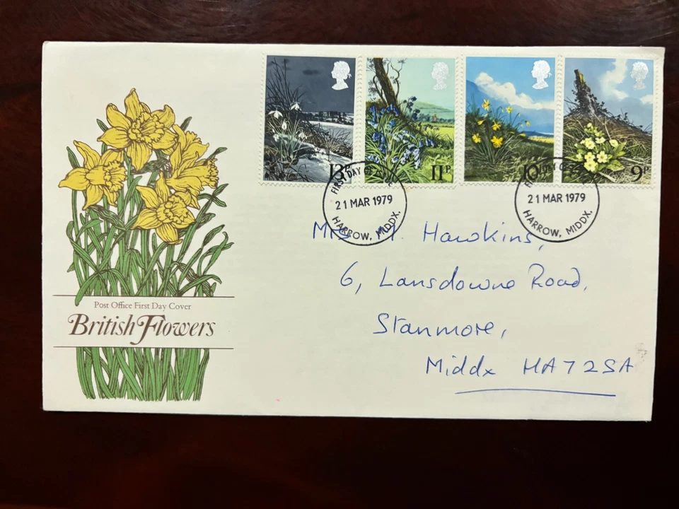 Reino Unido 1979 - Conjunto de sellos FDC British Flowers Harrow, Middx. Foto 1 de 1