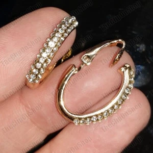 CLIP ON hoop earrings CRYSTAL HOOPS ovals SILVER/GOLD metal CLIPS non-pierced - Picture 1 of 15