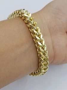 10k Franco Yellow Gold Bracelet 7mm 8.5 inches Mens Women Rope Cuban Link Real - Picture 1 of 5