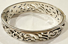 Signed Brighton Hinged Filigree Cut Out Scrolls Silver Bangle Bracelet Clamper