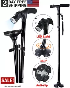 LED faltbarer Gehstock für Senioren Herren & Damen mit rutschfestem T-Griff und Riemen - Bild 1 von 22