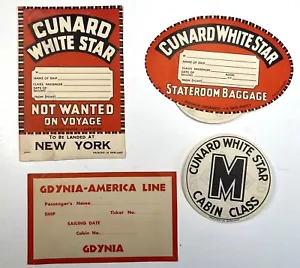 CUNARD WHITE STAR 3+2 VINTAGE BAGGAGE DECALS + GDYNIA-AMERICA LINE - Picture 1 of 2