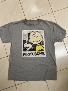 Peanuts - Snoopy Charlie Brown Photobomb - Youth T-Shirt Gray Size XL - Picture 1 of 5
