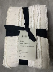 WEST ELM (Set of 2) EURO 100% Cotton Frayed Edge Stripe Sham Natural NWT 015 - Picture 1 of 3