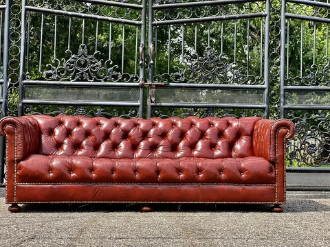 Vintage 7ft Button Tufted Leather Chesterfield Sofa Cover