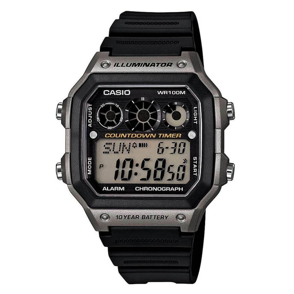 Casio Illuminator AE-1300WH-8AVCF 45mm Gray Resin Case with Black Resin Band Men's Wristwatch