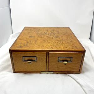 Beautiful Vintage 2 Drawer Wooden Card Catalog File Cabinet Library Dovetail - Picture 1 of 17