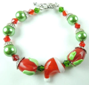 Sombrero de Navidad y manzanas murano y pulsera de cristal hecha a mano - Imagen 1 de 2