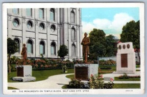 1920's SALT LAKE CITY UTAH STATE MONUMENTS ON TEMPLE BLOCK ANTIQUE POSTCARD - Picture 1 of 2