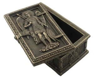 Classy Archangel Saint Michael Framed Trinket Box Cold Cast Bronze - Picture 1 of 1
