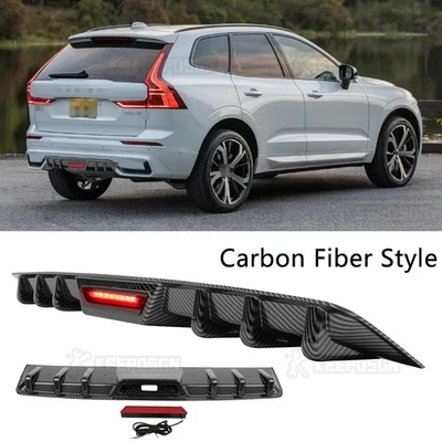 For Volvo XC60 XC70 XC90 Carbon Fin Rear Diffuser Bumper Spoiler Lip w/LED Light - Image 1 of 4