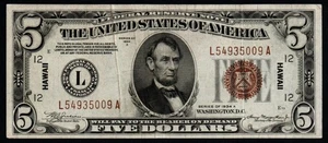 1934A $5 HAWAII WWII Emergency Issue CRISP XF Federal Reserve Note! - Picture 1 of 2