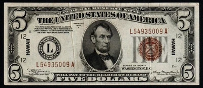 1934A $5 HAWAII WWII Emergency Issue CRISP XF Federal Reserve Note! - Image 1 of 2