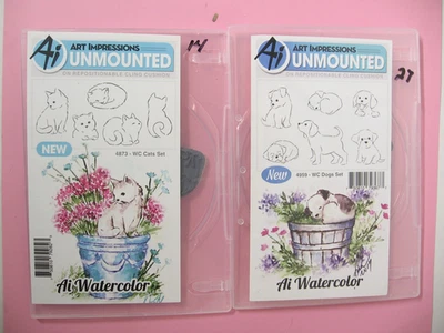 Juego de 2 estampillas de acuarela AI-4873 gatos, 4959 juegos de perros Foto 1 de 2