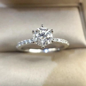 2 CT Round Cut Lab Created Diamond Women's Engagement Ring 14K White Gold Plated - Picture 1 of 5