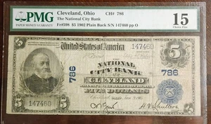 1902 $5 Cleveland National PMG 15 Fr. 598 Lyons / Roberts CH#786 Pp O Low SN# - Picture 1 of 2
