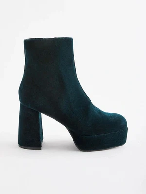 Next Blue Velvet Platform High Block Heel Ankle Boots Size 3 Party Evening Smart - Image 1 of 4