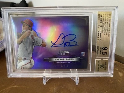 Trevor Bauer 2012 Bowman Sterling Rookie Purple Refractors /10 BGS 9.5 Auto - Image 1 of 3