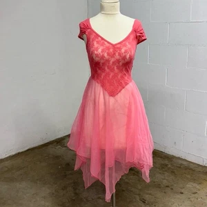 Vintage Coquette Princess Ballettkern zierliches rosa Flügelärmel Kleid - Bild 1 von 7