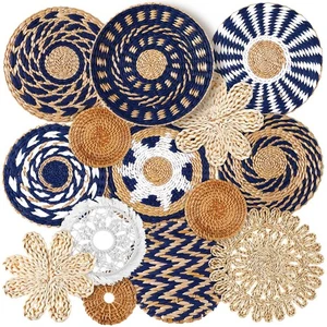 15 Pcs Boho Wall Basket Decor Handcrafted Seagrass Woven Wall Basket Rustic R... - Foto 1 di 6