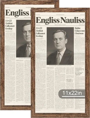 2-Pack 11x22 inch Newspaper Frame, Real Glass and Rustic Wood Frame, Display - Image 1 of 4