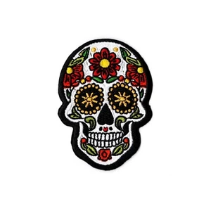 Sugar Skull Embroidered Iron-On Patch – Day of the Dead DIY Badge - Picture 1 of 3