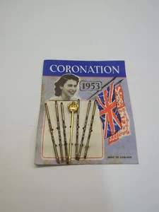 VINTAGE HAARNADELN BOBBY BOB PINS 1953 ELIZABETH II CORONATION ENGLAND SOUVENIR - Bild 1 von 5