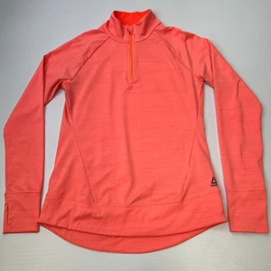 Reebok Shirt Women Medium Quarter Zip Thumbhole Orange Top Logo Run Gym Core No - Picture 1 of 16