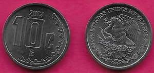 MEXICO 10 CENTAVOS 2013 UNC THE NATIONAL EMBLEM OF MEXICO DEPICTING A MEXICAN GO - Picture 1 of 1