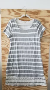 Pleione Striped Gray Women's Above Knee Dress Size S Short Sleeve Cotton - Picture 1 of 12