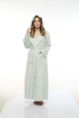 WOMENS TURKISH COTTON TERRY HOODED LONG LUXURY BATHROBE ROBE FOR WOMAN - Image 1 of 4