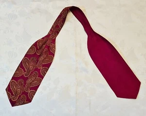 SCARF VINTAGE AUTHENTIC PAISLEY ART BURGUNDY BROWN SILK LONG MEN DOUBLE TIE - Picture 1 of 3