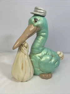 Vintage 1986 Kimple Form Keramik handbemalt Storch Figur 12" groß Geburt Vogel - Bild 1 von 11