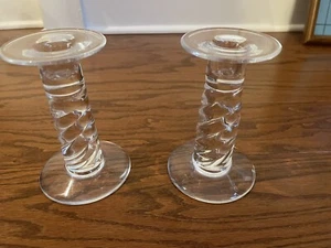 Pair Crystal STEUBEN TWIST CANDLESTICKS/Holders ~6” Tall, ~4” Base,~3.5” Top - Picture 1 of 10