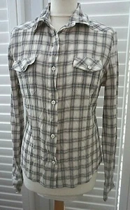 All Saints Shirt Womens Size 12 Marksman Grey Cream Check - BNWT - Picture 1 of 5
