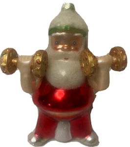 MUNDGEBLASENES GLAS GEWICHTHEBEN WEIHNACHTSMANN LANGHANTEL CHRISTBAUMSCHMUCK - Bild 1 von 4
