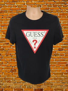 MENS GUESS SIZE LARGE L BLACK SLIM FIT LOGO SHORT SLEEVE CASUAL CREW TEE T-SHIRT - Picture 1 of 4